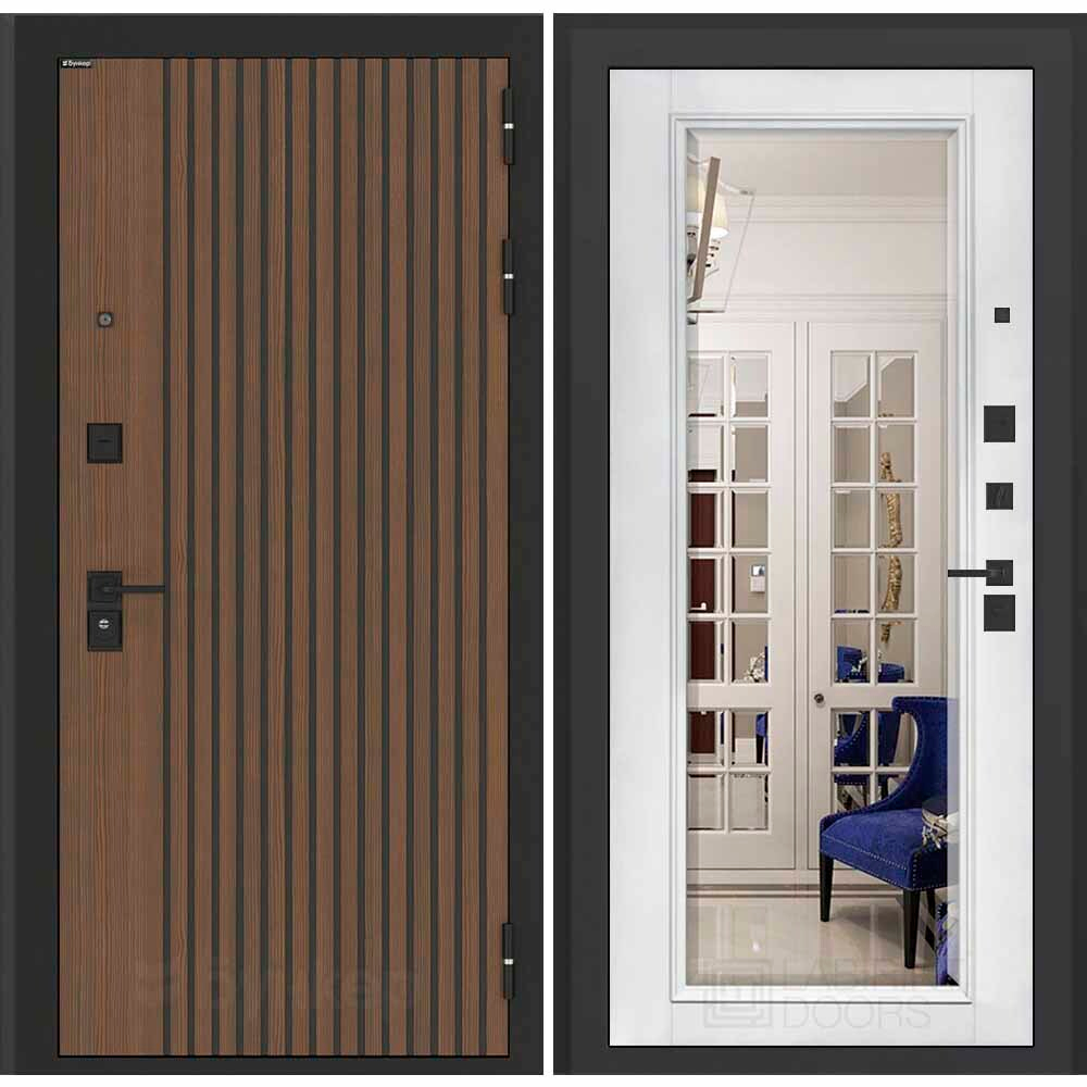 Дверь Входная Бункер BN-02 Зеркало Белый софт, фацет с багетом 16мм