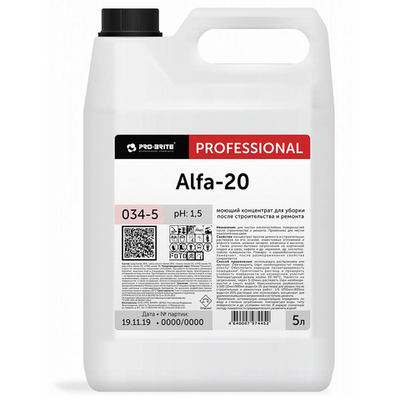Моющее средство для послестроительной уборки Pro- Brite Alfa-20 034-5 концентрат 5 л