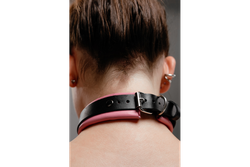 Лунный свет Ошейник Киттен с кольцом и фольгой на мягкой подкладке из розовой кожи (Slave черный+роз)