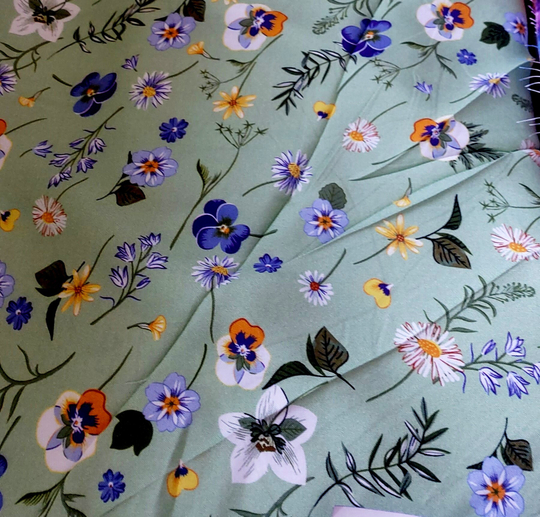 штапель принт цветы виола на ментоловом BST3500D63C2