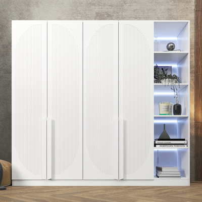 Шкаф Агератум МДФ четырехсекционный с стеллажом в белой эмали - Белый Фасадный 0101  230*60*260