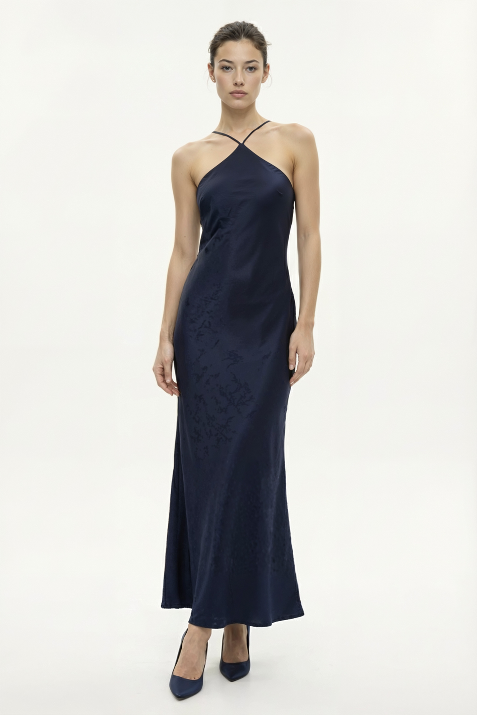 Платье с Х-образным вырезом из жатого сатина