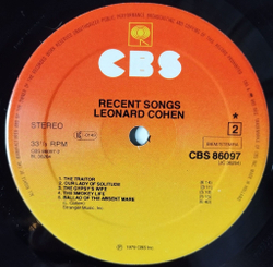 Винтажная виниловая пластинка LP Leonard Cohen Recent Songs (Holland 1979)