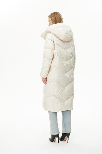 Длинный двусторонний коричнево-белый пуховик