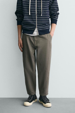 ZARA БРЮКИ CARROT FIT С ЭФФЕКТОМ ПОТЕРТОСТИ, ХАКИ