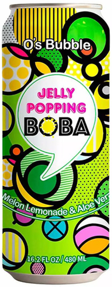 Газированный напиток Со Вкусом Дыни и Алоэ Вера O's Bubble Jelly Popping Boba Melon Lemonade + Aloe Vera 0.48 - банка