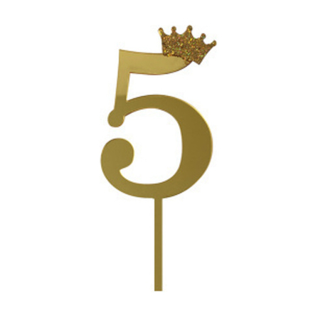 Топпер-цифра, Корона Золото "5", 7*18 см, 1 шт.