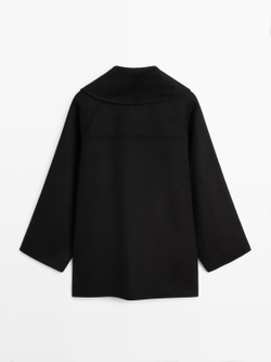 Massimo Dutti Пальто средней длины из смесовой шерсти с отложным воротником, черный
