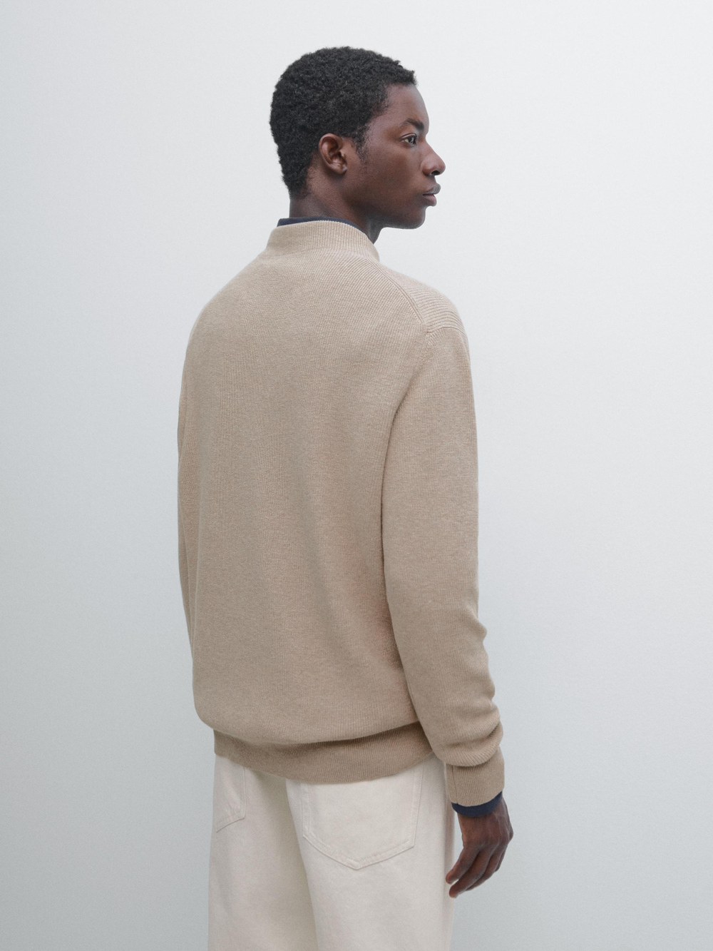 Massimo Dutti Свитер из смесового хлопка с высоким воротником, норка