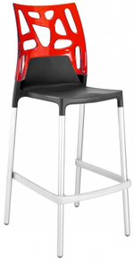 Стул пластиковый барный Papatya Ego-Rock Bar, сатинированный алюминий, антрацит матовый, красный