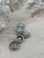 Пуговицы серебристые объемные с голубой и молочной эмалью