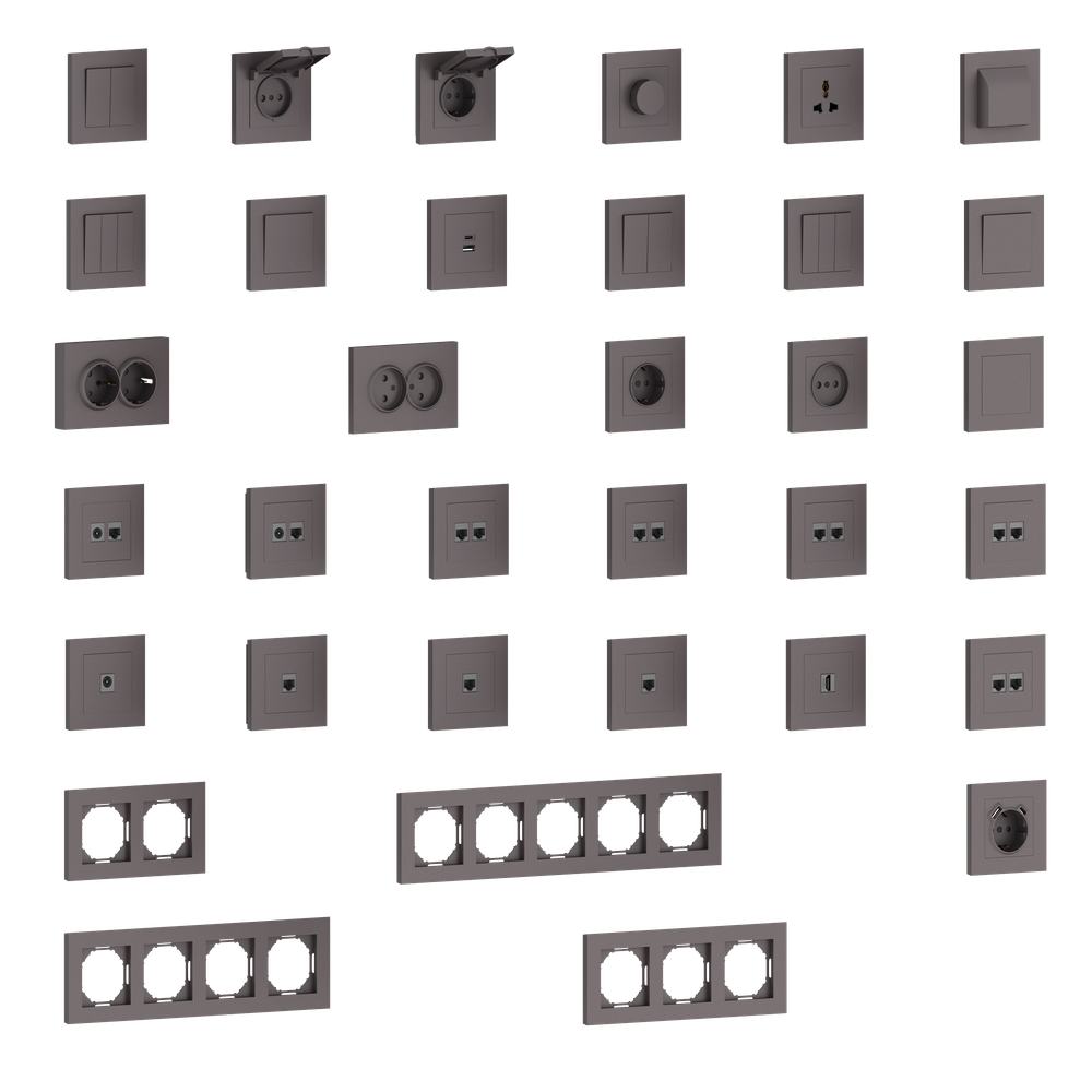 Накладка для розетки Schuko с зарядным устройством USB A+C, со шторками 16A 250В, мокко, серия A07