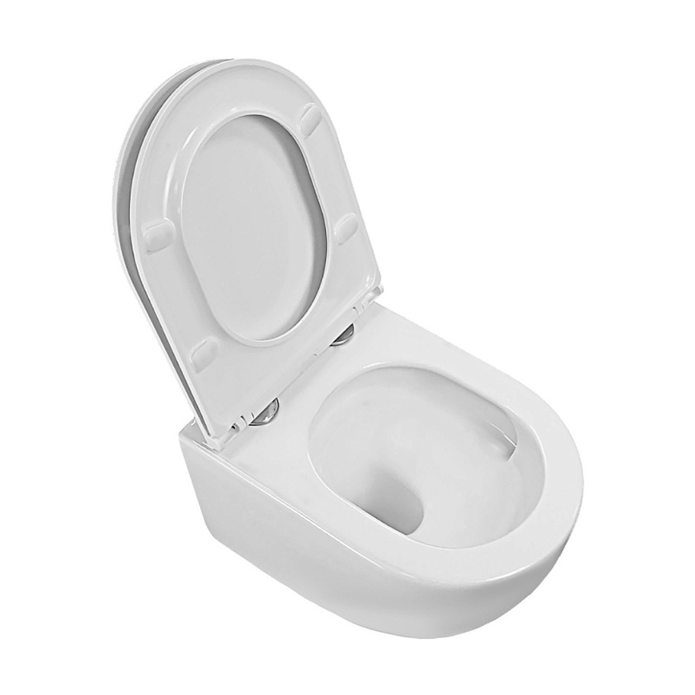 Унитаз подвесной Azario Ines White 355х485х320 безободковый, система смыва "скрытое Торнадо", с быстросъемным сиденьем "Микролифт" (AZ-W03-SW)