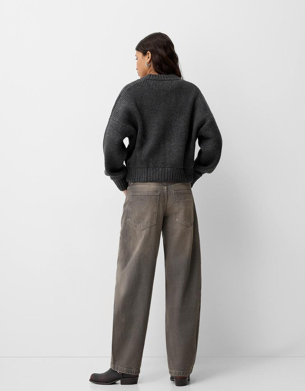 BERSHKA ДЖИНСЫ BALLOON, ТЕМНО-СЕРЫЙ