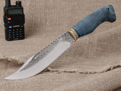 Нож "Алтай", сталь Bohler N690, рукоять синяя стабилизированная береза