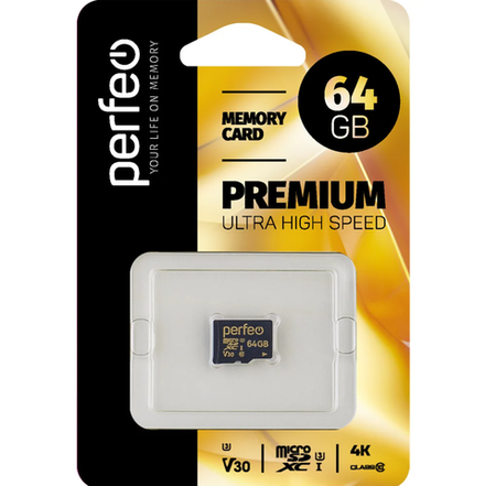 Карта памяти Perfeo 64Gb Micro SDXC Card Class 10+Adapter