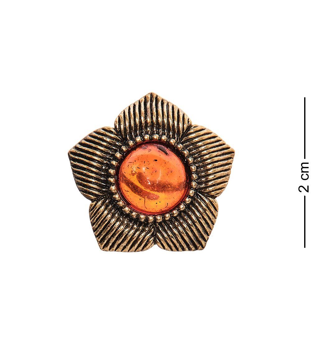 AM-2419 Кольцо «Анютины глазки» (латунь, янтарь)