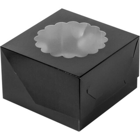 Коробка на 4 капкейка с окном черная 16 х 16 х 10 см