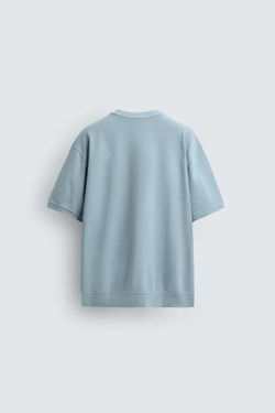 ZARA ТОЛСТОВКА КЛАССИЧЕСКОГО КРОЯ ИЗ ТКАНИ ПИКЕ, ЛИНЯЛЫЙ ГОЛУБОЙ