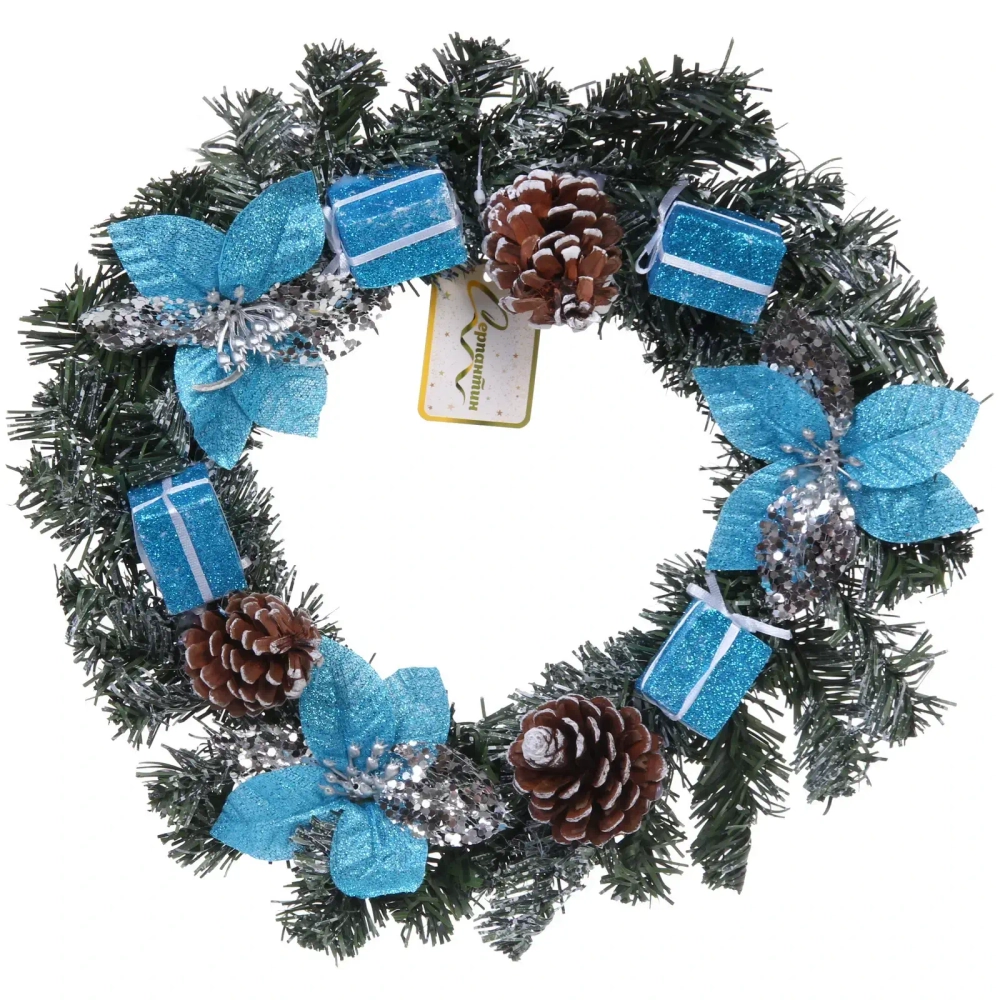 Венок хвойный «Снежное синяие» d-30 см