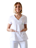 Блуза медицинская женская Доктор стиль ЛУ 1230 Aльфа , белый-зеленый, 40