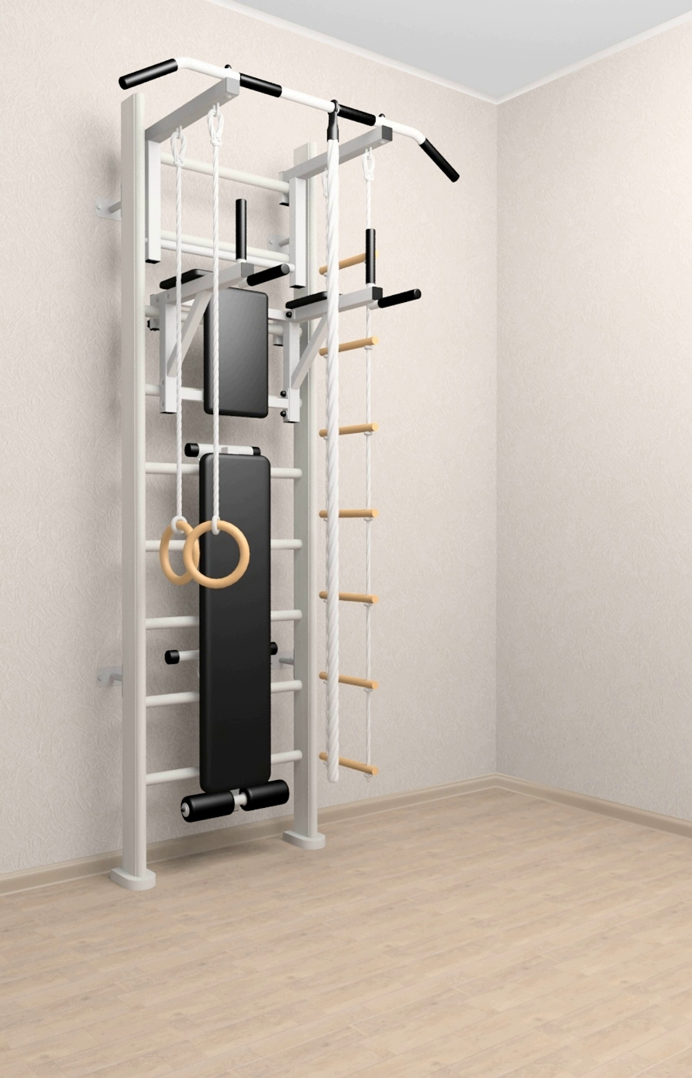 Деревянная шведская стенка Sv Sport 906б (Турник стандарт/Брусья/Скамья/Канат/Кольца/Лестница)