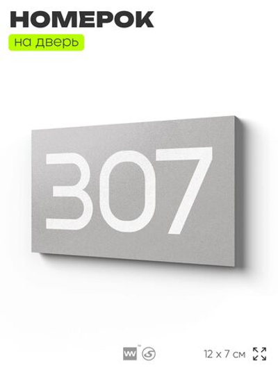 Номер на дверь 307, табличка на дверь для офиса, квартиры, кабинета, аудитории, склада, серая 120х70 мм, Айдентика Технолоджи