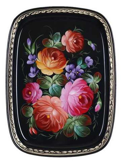 Жостовский поднос декоративный, размер 33х24 см (A12), металлический