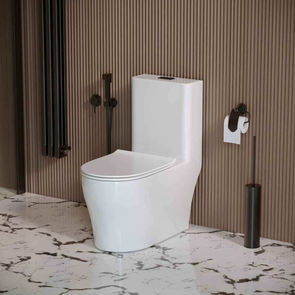 Унитаз напольный Grossman Classic GR-4488SQ (700х375х780) безободковый,белый,моноблок с тонкой крышкой,микролифт,смыв торнадо,1 мест
