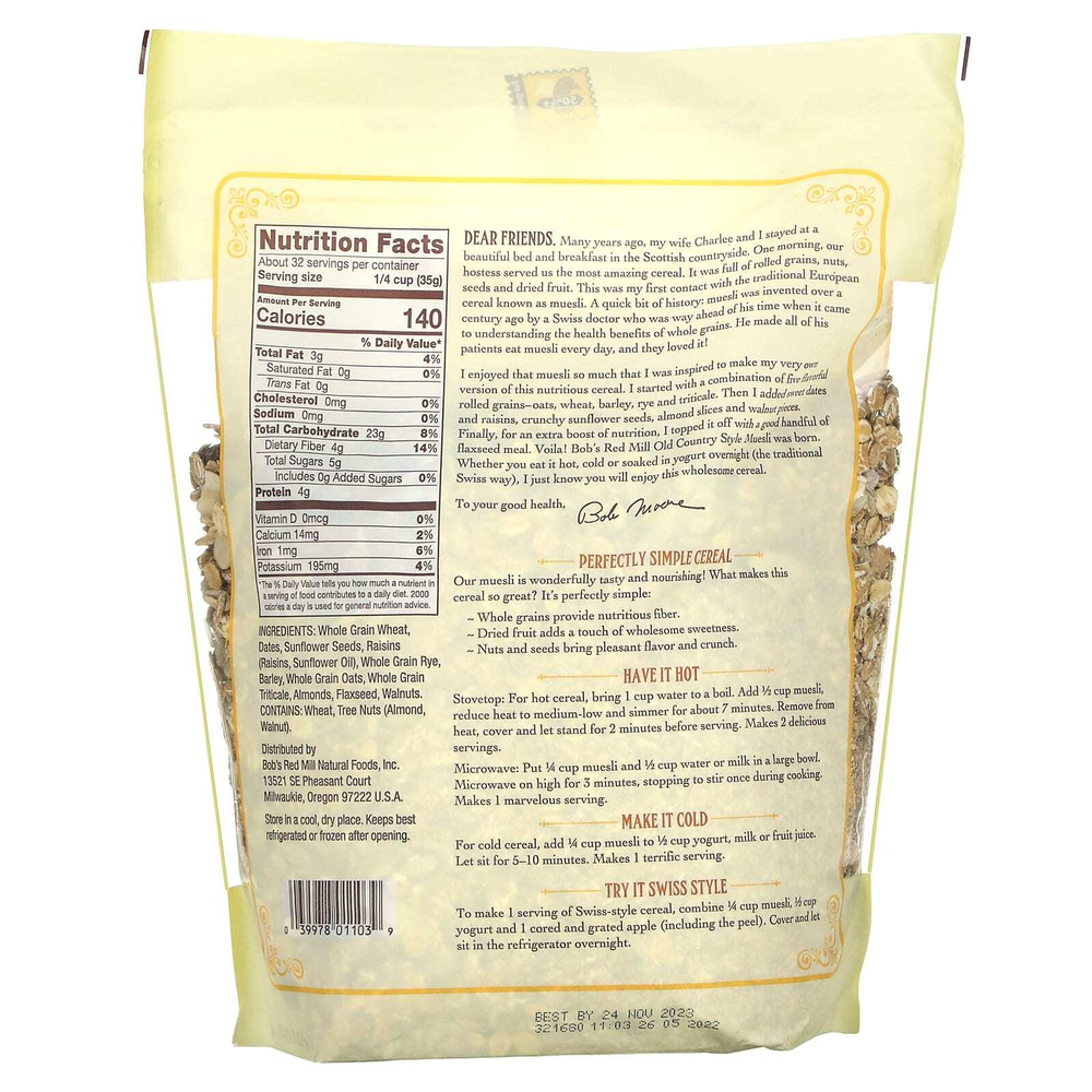 Bob's Red Mill, мюсли, в деревенском стиле, цельнозерновые, 1,13 кг (40 унций)