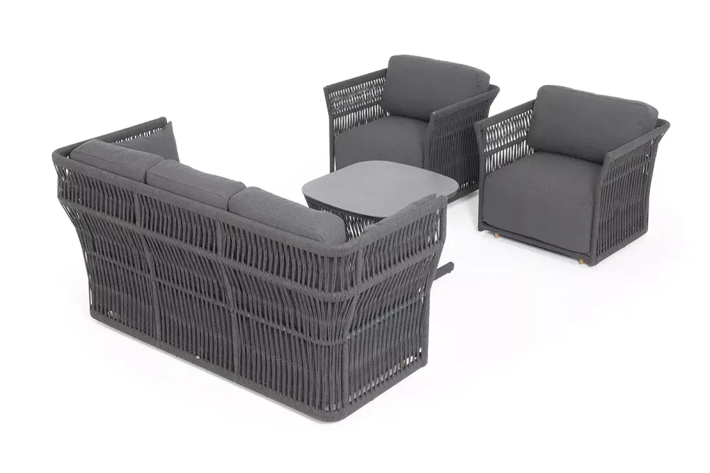 "Лугано" лаунж-зона 5-местная плетеная из роупа (веревки), каркас алюминиевый темно-серый, роуп темно-серый