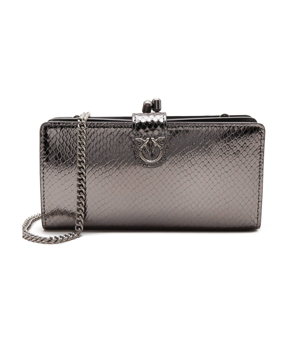 Кожаная сумка-мессенджер/кошелек CONTINENTAL PELLE LAMINATA STA Pinko - серебряный(101779 A180)