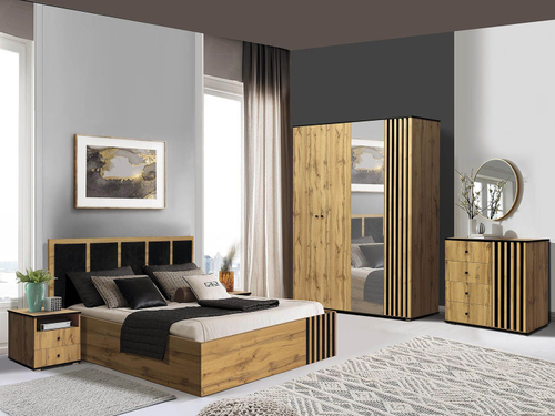 Спальня Либерти (опора h20) Дуб вотан/Черный