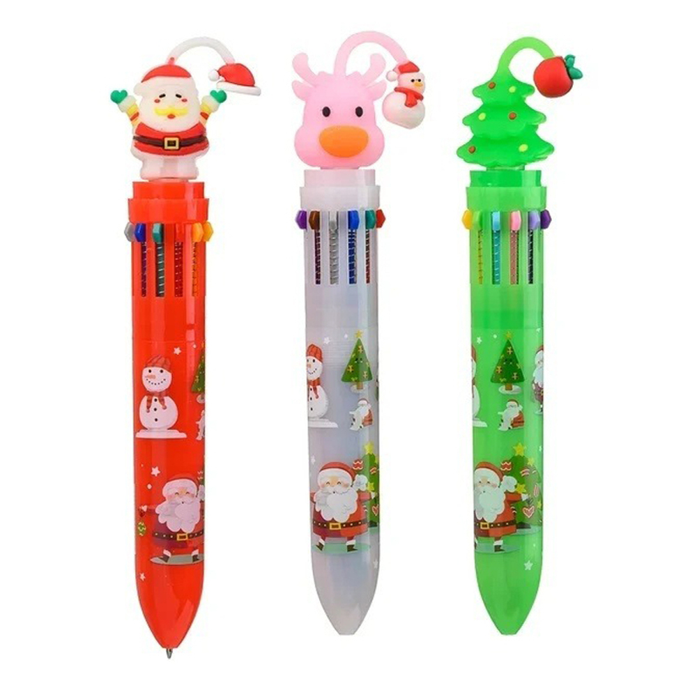 Ручка шариковая, автоматическая, 12в1, Basir, серия "Новогодние", 12-ти цветная, с резиновой фигуркой, 24 шт