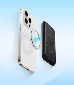 Внешний магнитный аккумулятор с беспроводной зарядкой Maxco Future Magnetic Two-Way, 5000 mAh, 15W, в коже Nappa, Черный