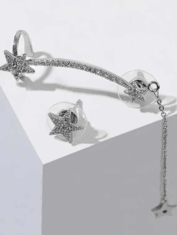 Набор серьги и каффа звезда ночная, цвет белый в серебре