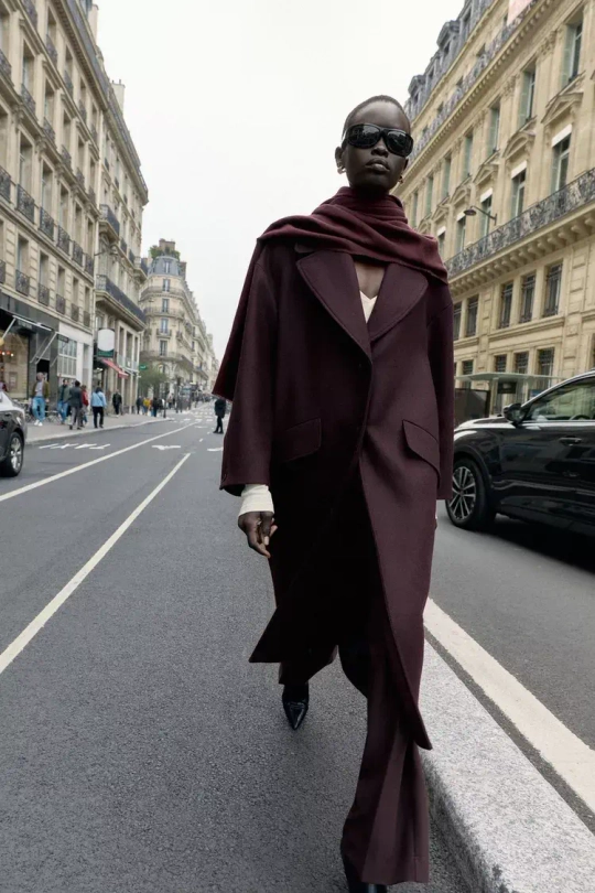 ZARA ДЛИННОЕ ПАЛЬТО ОВЕРСАЙЗ, БОРДОВЫЙ