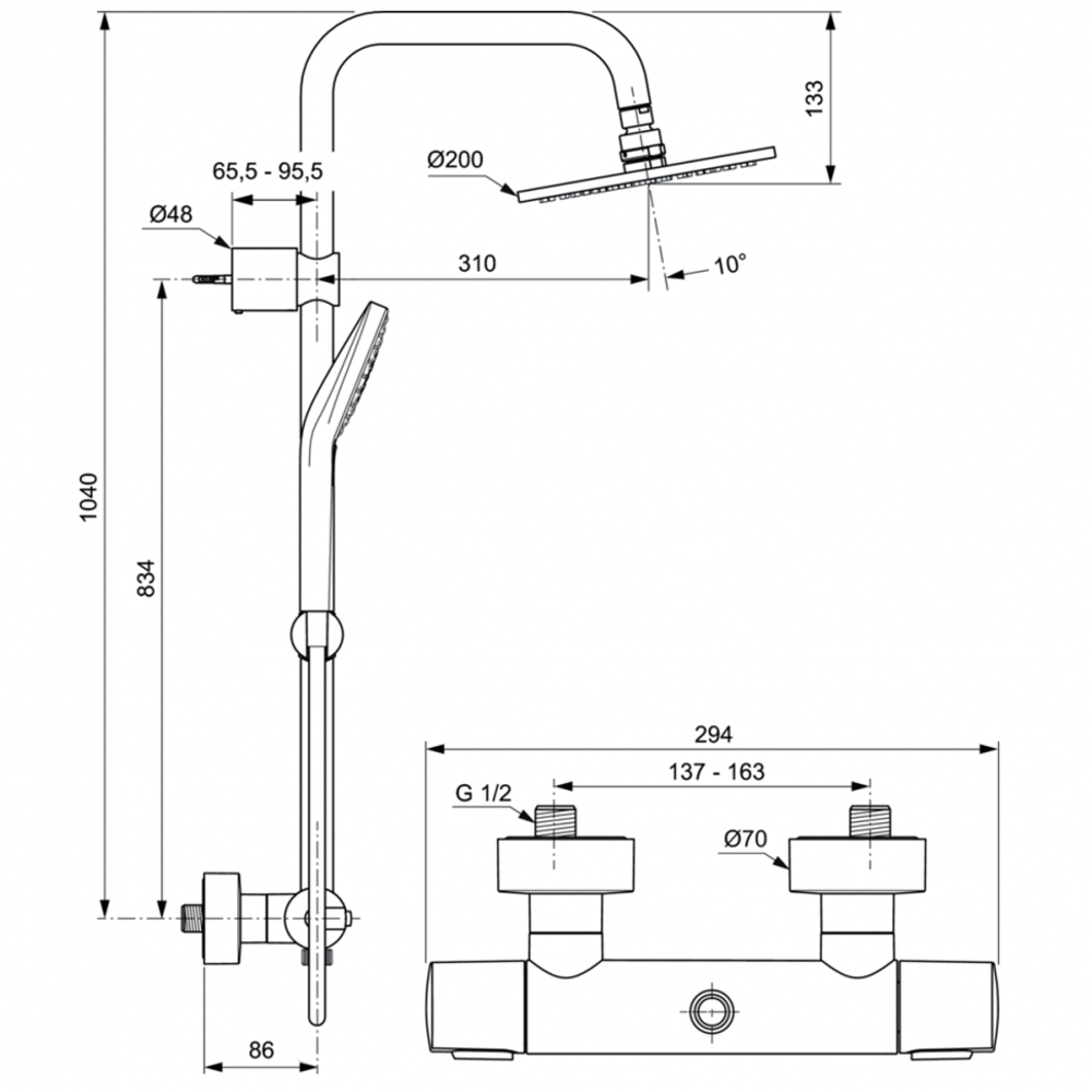 Душевая система с термостатическим смесителем Ideal Standard IDEALRAIN SOFT EVO A6983AA