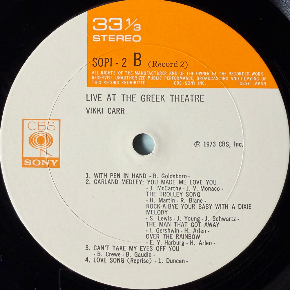 Vikki Carr ‎– Live At The Greek Theatre 2LP (Япония 1973г.)