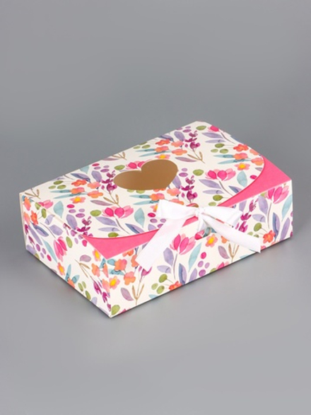 Подарочная коробка сборная с окном «Розовые цветы», 16.5×11, 5×5 см, 10967605, Россия