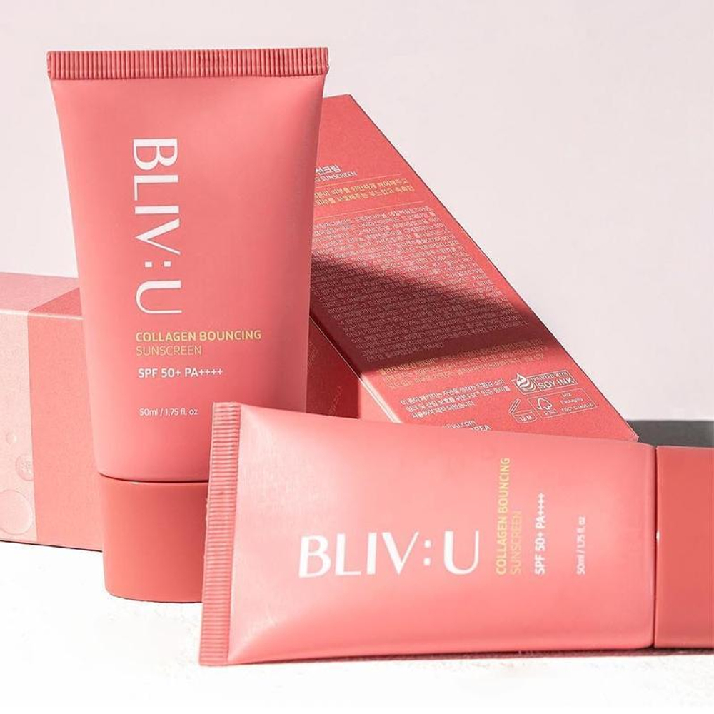 Коллагеновый солнцезащитный крем с пептидами BLIV:U SPF50+PA++++ Collagen Bouncing Sunscreen 50мл