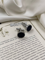 Запонки серебристые черные круглые