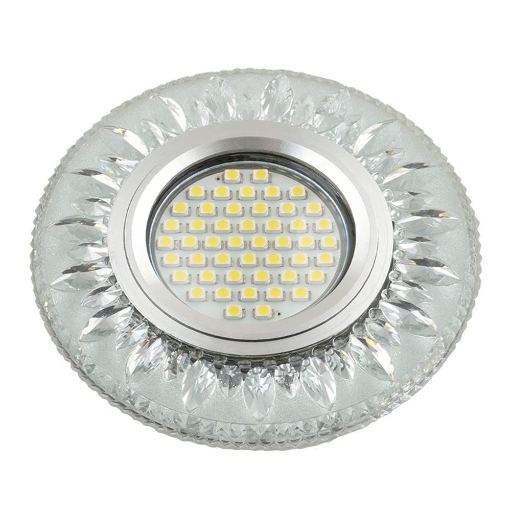 DLS-L141 GU5.3 GLASSY/CLEAR Светильник декоративный встраиваемый, серия Luciole. Без лампы, цоколь GU5.3. Доп. светодиодная подсветка 3Вт. Стекло. Зер