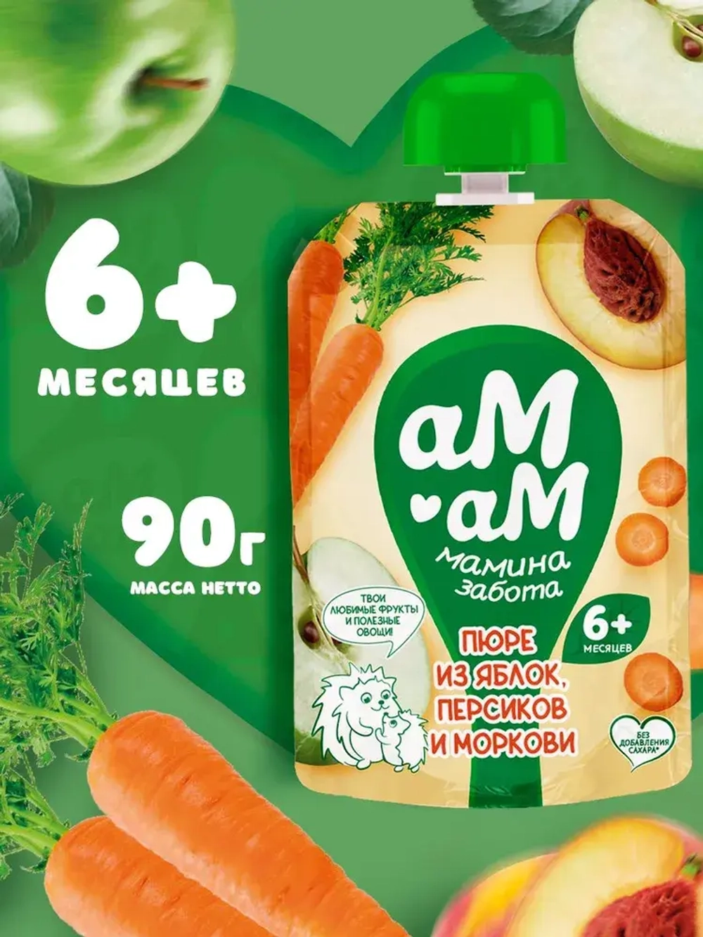 АМ-АМ пюре яблоко-персик-морковь, пауч, 90г