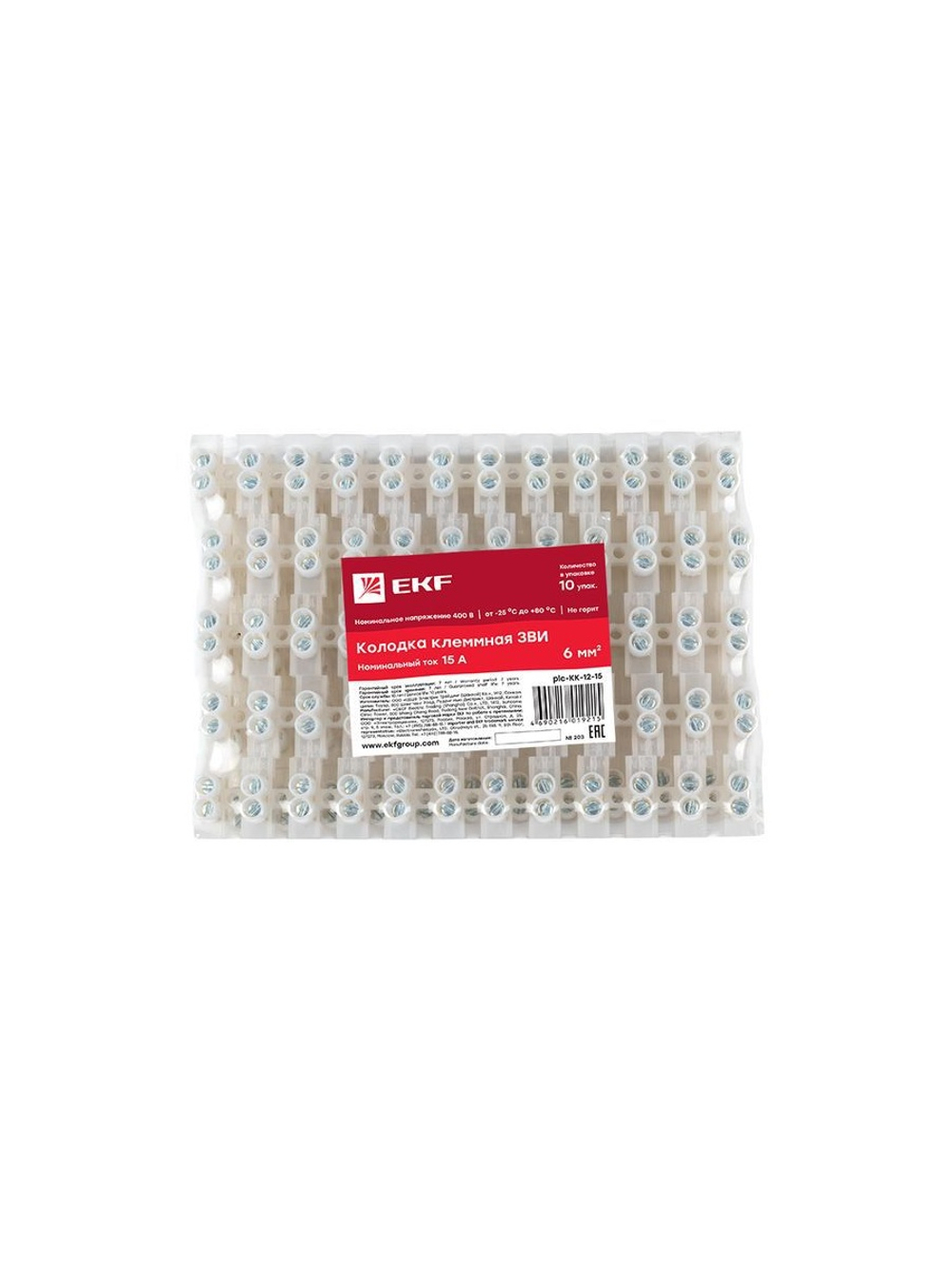 Колодка клеммная 12кв.мм 15А полиэтилен PROxima EKF plc-KK-12-15