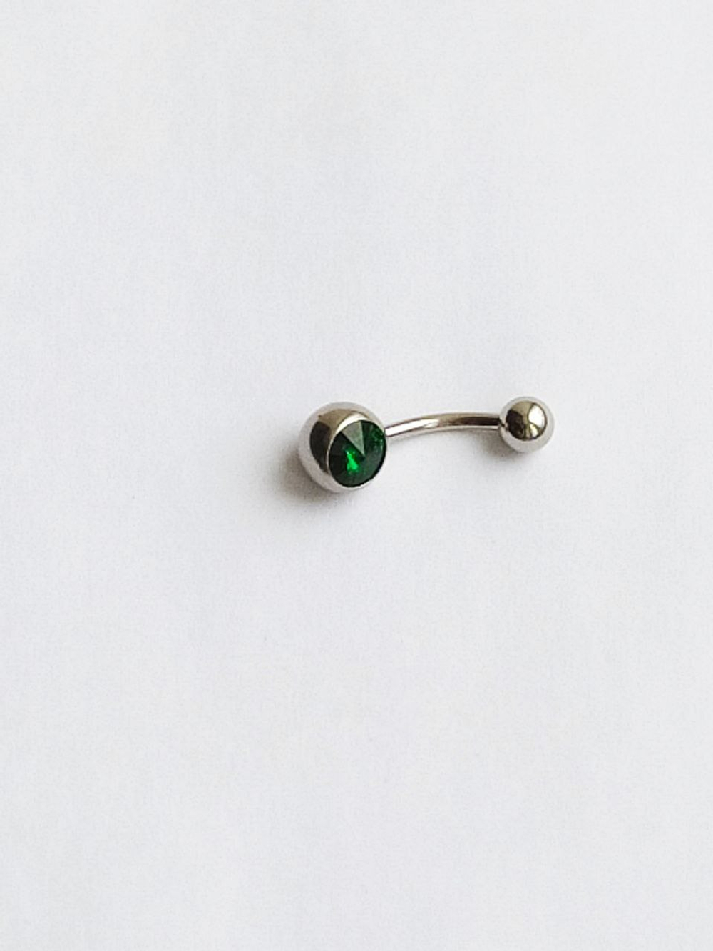 Банан для пупка, 1,6 х 10 мм, с камнем-конусом, зеленый