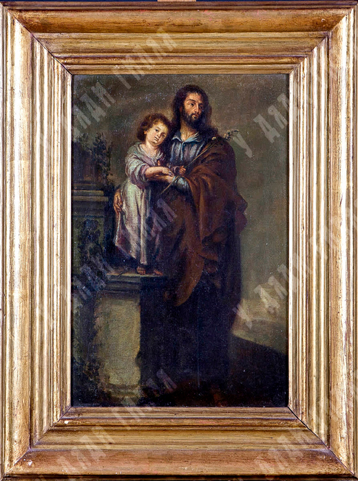 Н/х. Святой Иосиф с Младенцем Христом. Копия работы Б. Мурильо. Масло. Испания, XIX в.