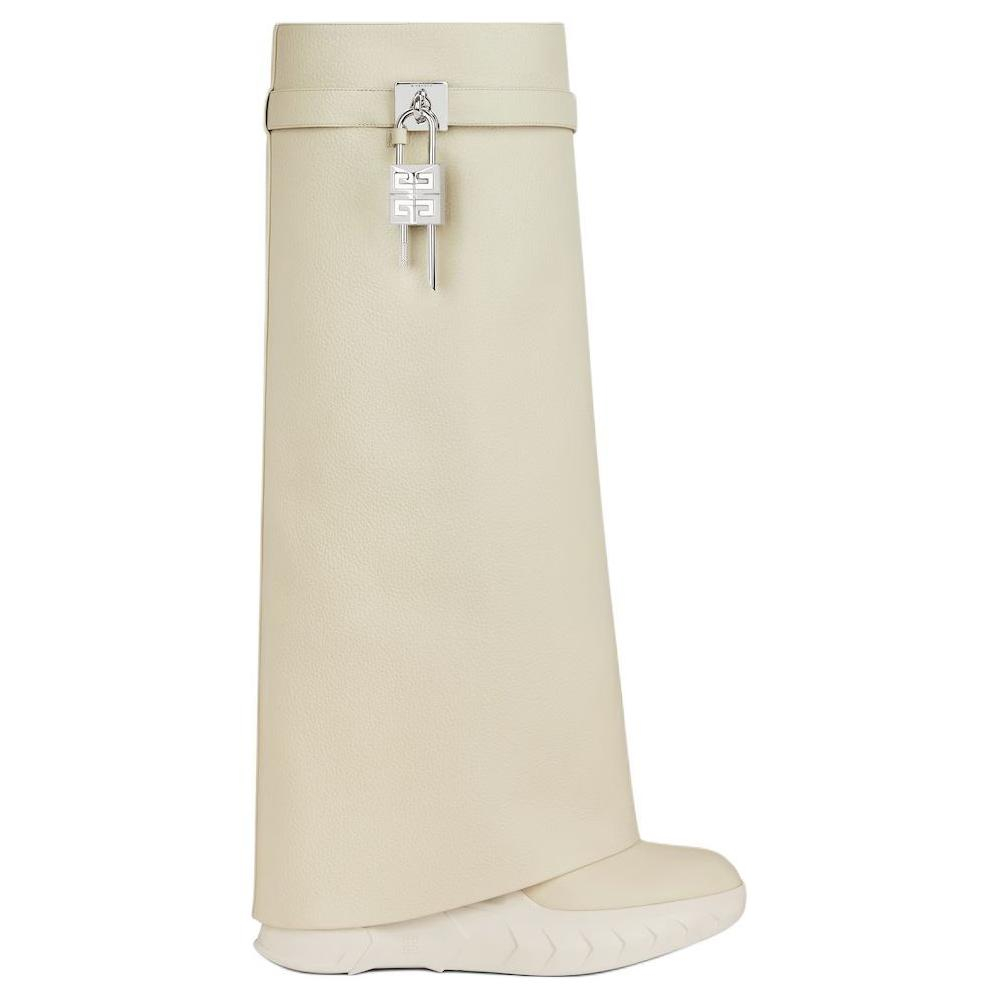 Givenchy Shark Lock Cow Leather Knee high Boots 9cm Women"s Beige