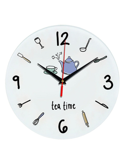 Часы настенные на кухню/ кухонные часы, 28см, плавный бесшумный механизм (черный / белый / -)