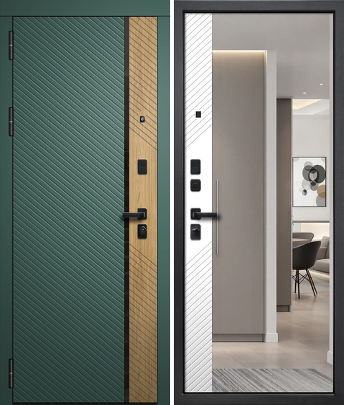 Входная дверь FlyDoors ДИЛАЙН АВОКАДО Velluto Avocado+Дуб браун - Velluto Bianco